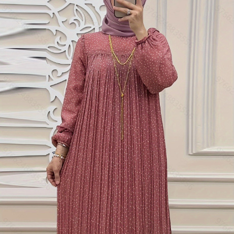 M2582 Közel-Kelet Amazon Új, pöttyös, sifon, övvel, divatos, elegáns muszlim ruha