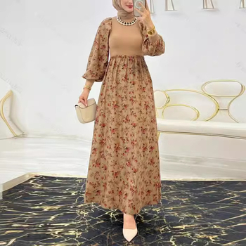 M2621 Határokon átnyúló közel-keleti muszlim új női kötött virágmintás divatos elegáns ruha