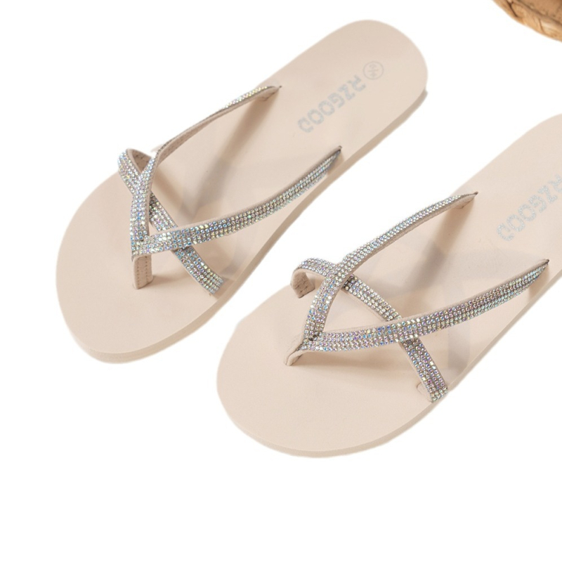 Határokon átnyúló strasszos lapos papucsok női külső viselet vastag talpú csúszásgátló klipszes strandcipő platform aljú ék alakú talppal nagykereskedelemben