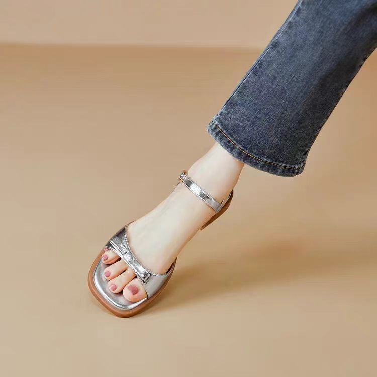 Női cipők masnival és apró mintával, 2024-es új tavaszi és nyári francia római stílusú szandálok nőknek