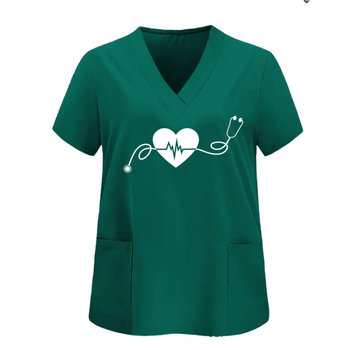 Női V-nyakú ápolónői ruházat, európai és amerikai, határokon átnyúló forrásból, közvetlenül a gyárból, AliExpressről, lezser, kényelmes, rövid ujjú, női, Phoenix mintás póló