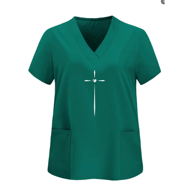 Női V-nyakú ápolónői ruházat, európai és amerikai, határokon átnyúló forrásból, közvetlenül a gyárból, AliExpressről, lezser, kényelmes, rövid ujjú, női, Phoenix mintás póló