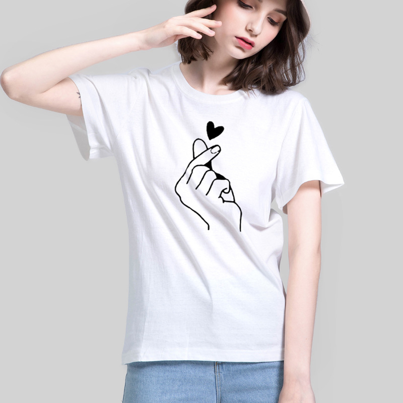 Divatos, kerek nyakú, rövid ujjú, 2023-as nyári, új, határokon átnyúló női, lezser, külkereskedelmi divatos, szívecskénél lazább póló.