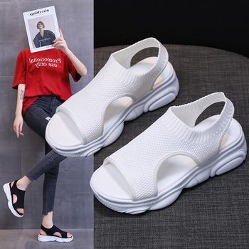 Női sportszandálok 2025 Nyári Lélegző Légáteresztő Kötött Cipők Peep Toe Platform Vastag Talpú Cipők Hétköznapi Strandcipők Légáteresztő Kényelmes