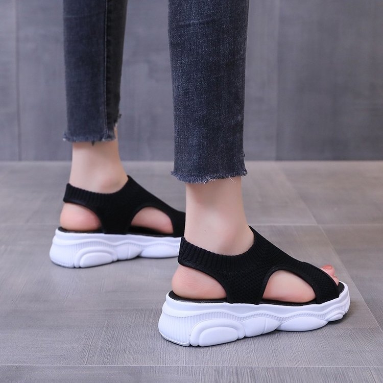 Női sportszandálok 2025 Nyári Lélegző Légáteresztő Kötött Cipők Peep Toe Platform Vastag Talpú Cipők Hétköznapi Strandcipők Légáteresztő Kényelmes