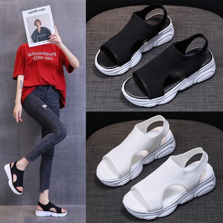 Női sportszandálok 2025 Nyári Lélegző Légáteresztő Kötött Cipők Peep Toe Platform Vastag Talpú Cipők Hétköznapi Strandcipők Légáteresztő Kényelmes