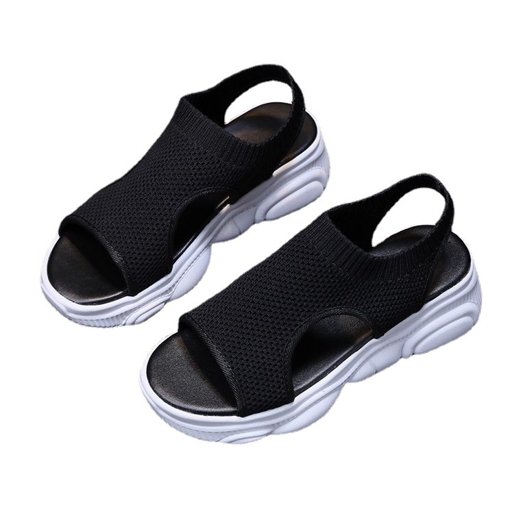 Női sportszandálok 2025 Nyári Lélegző Légáteresztő Kötött Cipők Peep Toe Platform Vastag Talpú Cipők Hétköznapi Strandcipők Légáteresztő Kényelmes