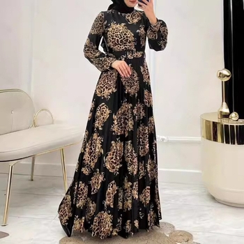 M2669 Transfrontalieră Amazon Femei Orientul Mijlociu musulman nou model leopard plisat rochie elegantă la modă