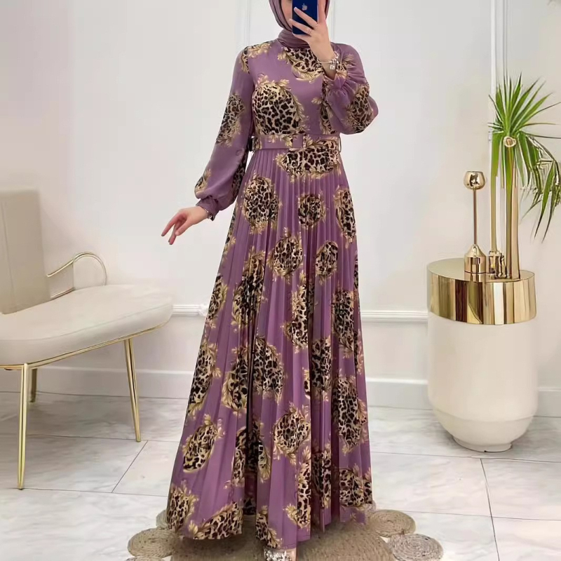 M2669 Transfrontalieră Amazon Femei Orientul Mijlociu musulman nou model leopard plisat rochie elegantă la modă