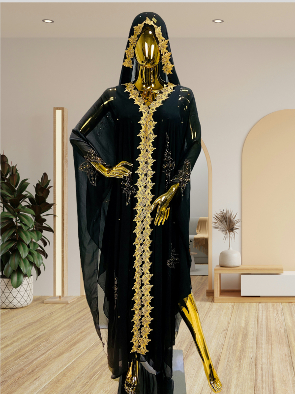 Skara Naujas stilius Karšto gręžimo nagų karoliukai Siuvinėtos nėrinių musulmoniškos suknelės Afrikos didelio dydžio moteriškas gobtuvas