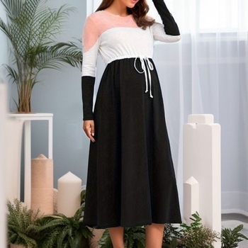 Tiesiogiai iš gamyklos sandėlyje – apvalios iškirptės, ilgomis rankovėmis, spalvų deranti nėščiosioms skirta suknelė, dovanojanti madingą suknelę.