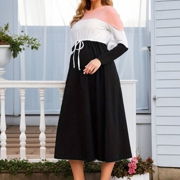 Tiesiogiai iš gamyklos sandėlyje – apvalios iškirptės, ilgomis rankovėmis, spalvų deranti nėščiosioms skirta suknelė, dovanojanti madingą suknelę.