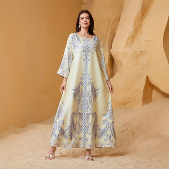 Zd011 Μουσουλμανικό γυναικείο φόρεμα με χάντρες και στρογγυλή λαιμόκοψη, στυλ Abaya στη Μέση Ανατολή, από το Ντουμπάι στη Μέση Ανατολή