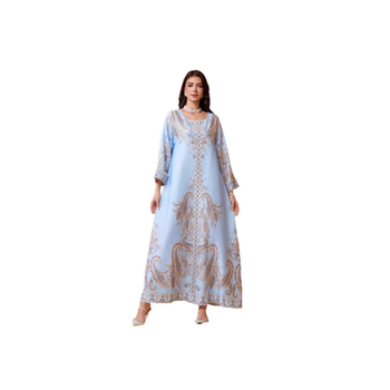 Zd011 Μουσουλμανικό γυναικείο φόρεμα με χάντρες και στρογγυλή λαιμόκοψη, στυλ Abaya στη Μέση Ανατολή, από το Ντουμπάι στη Μέση Ανατολή