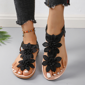 Herringman szandálok női 2025 nyári új lapos talpú virágos klipsz orrú cipők strandcipők külkereskedelmi plus size szandálok határokon átnyúló