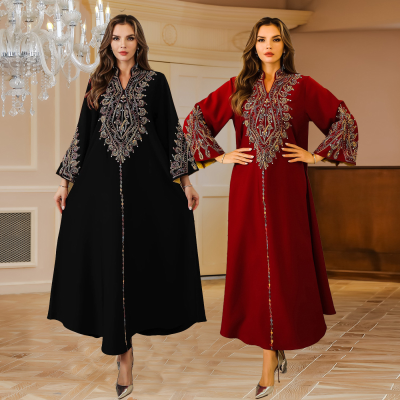 Tuvo Austrumu musulmaņu sieviešu halātu pārrobežu tirdzniecība Dubaijā, Amazon Abaya sieviešu virvju izšūtu halātu eksports