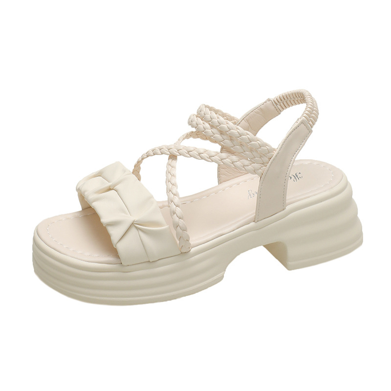 Дамски сандали на платформа за лято 2024, ново пристигане, ежедневни плажни сандали с една каишка и кръстосано тъкана панделка
