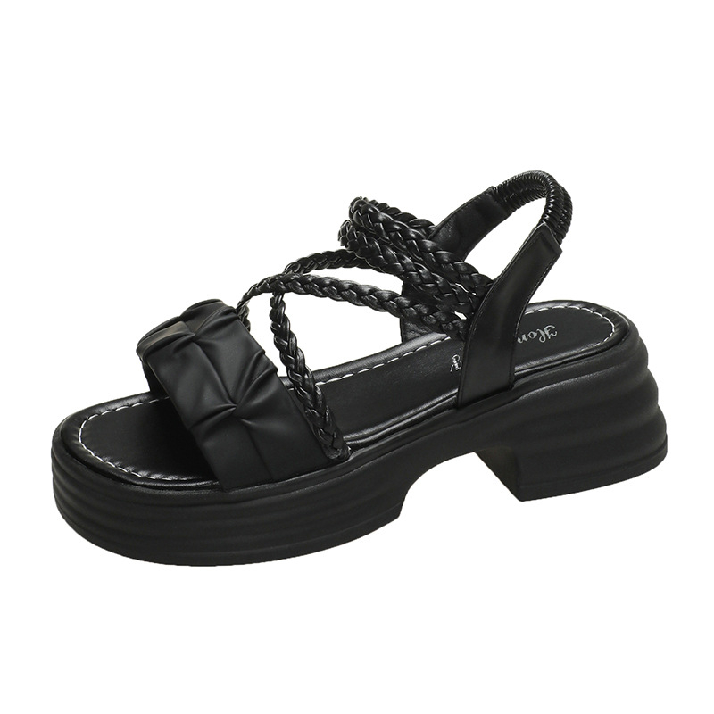 Дамски сандали на платформа за лято 2024, ново пристигане, ежедневни плажни сандали с една каишка и кръстосано тъкана панделка