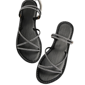 Európai és amerikai nagyméretű helyszíni 2025 új női egysoros szandálok nyári külső viselet lapos strasszos papucsok nagykereskedelem