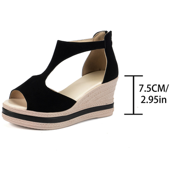 Nyári új, plus size külkereskedelmi női cipők, római stílusú, ék alakú, vastag talpú, üreges, halorrú szandálok, női külkereskedelmi magas sarkú szandálok