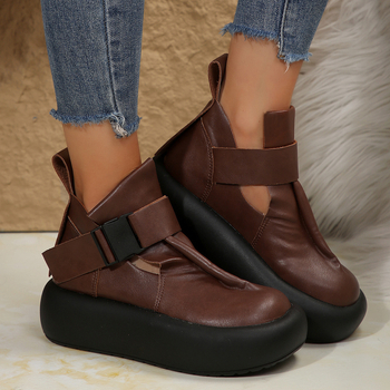 2025 tavaszi és téli új retro női cipők lezser vastag talpú sarkú üreges csatos cipő női gyártók nagykereskedelemben