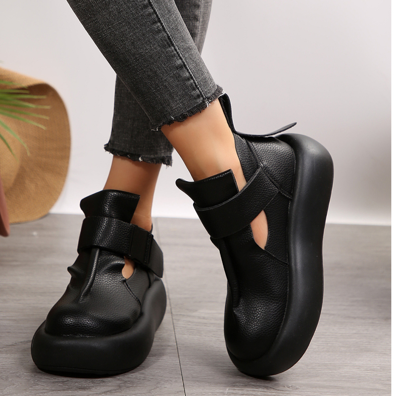 2025 tavaszi és téli új retro női cipők lezser vastag talpú sarkú üreges csatos cipő női gyártók nagykereskedelemben