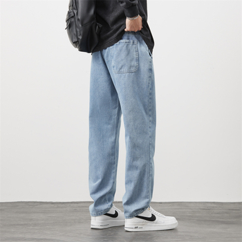 Új farmer férfi divatos, laza, egyenes szabású, 2024-es tavaszi és nyári, egyszerű, divatos, márkás, mosott hosszú nadrág hangsúlyos derékkal