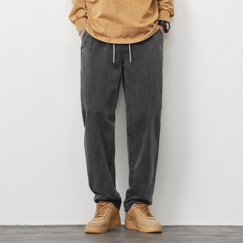 Új farmer férfi divatos, laza, egyenes szabású, 2024-es tavaszi és nyári, egyszerű, divatos, márkás, mosott hosszú nadrág hangsúlyos derékkal