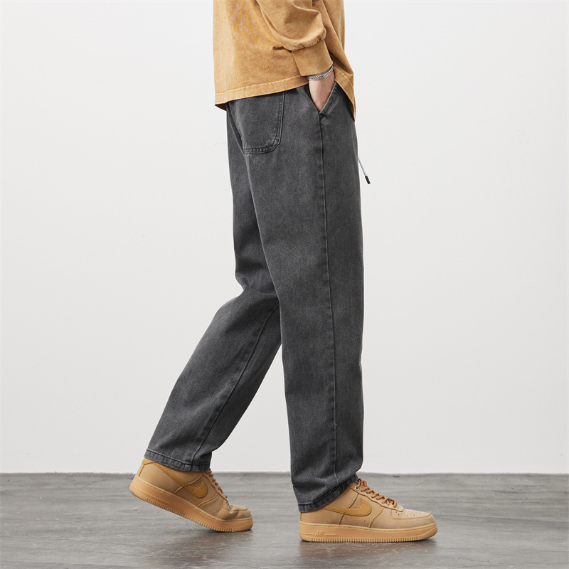 Új farmer férfi divatos, laza, egyenes szabású, 2024-es tavaszi és nyári, egyszerű, divatos, márkás, mosott hosszú nadrág hangsúlyos derékkal