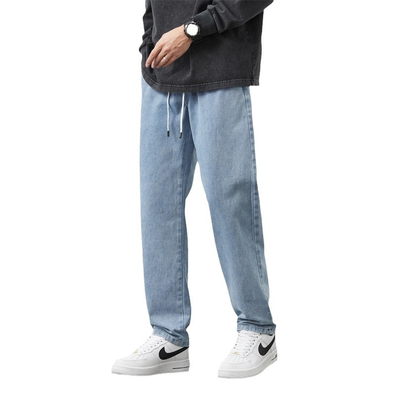 Új farmer férfi divatos, laza, egyenes szabású, 2024-es tavaszi és nyári, egyszerű, divatos, márkás, mosott hosszú nadrág hangsúlyos derékkal