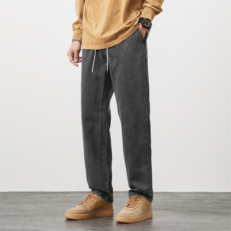 Új farmer férfi divatos, laza, egyenes szabású, 2024-es tavaszi és nyári, egyszerű, divatos, márkás, mosott hosszú nadrág hangsúlyos derékkal