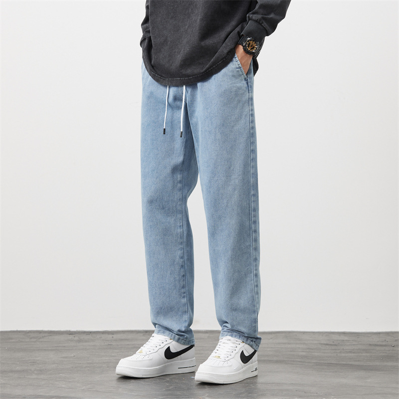 Új farmer férfi divatos, laza, egyenes szabású, 2024-es tavaszi és nyári, egyszerű, divatos, márkás, mosott hosszú nadrág hangsúlyos derékkal