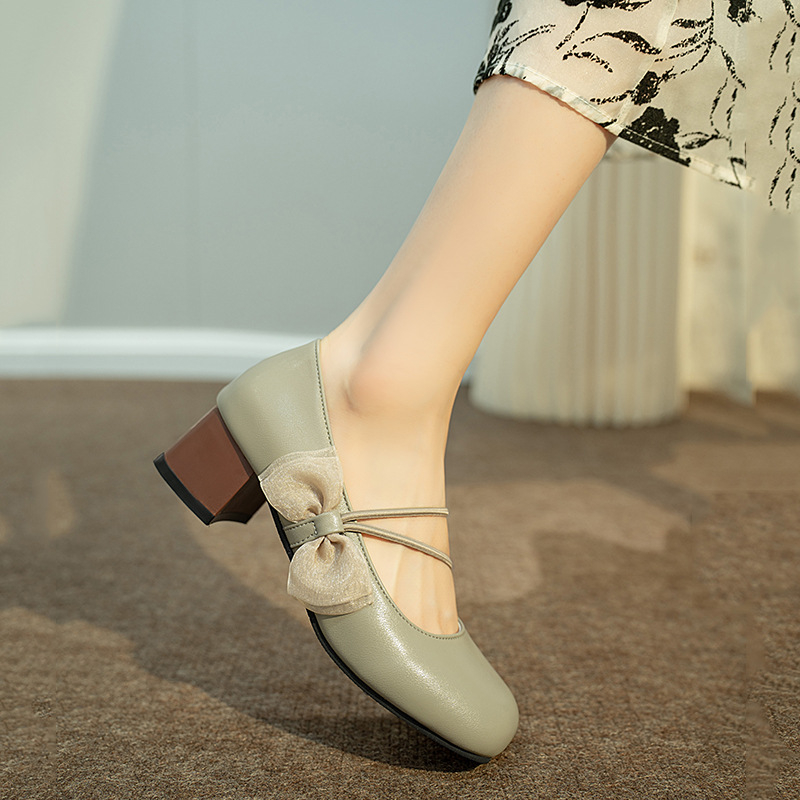 2024 tavaszi és őszi retró stílusú, masnis Mary Jane női cipők, kerek orrú, vastag sarok, elegáns, mindenhez illő, sekély szájú, egyrétegű cheongsam cipők nőknek