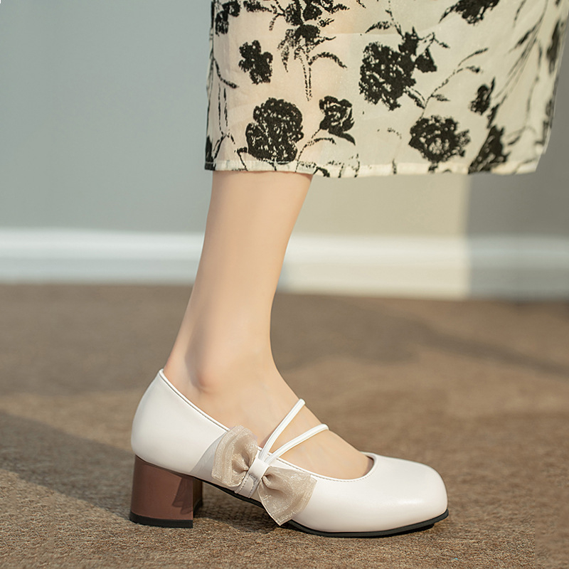 2024 tavaszi és őszi retró stílusú, masnis Mary Jane női cipők, kerek orrú, vastag sarok, elegáns, mindenhez illő, sekély szájú, egyrétegű cheongsam cipők nőknek