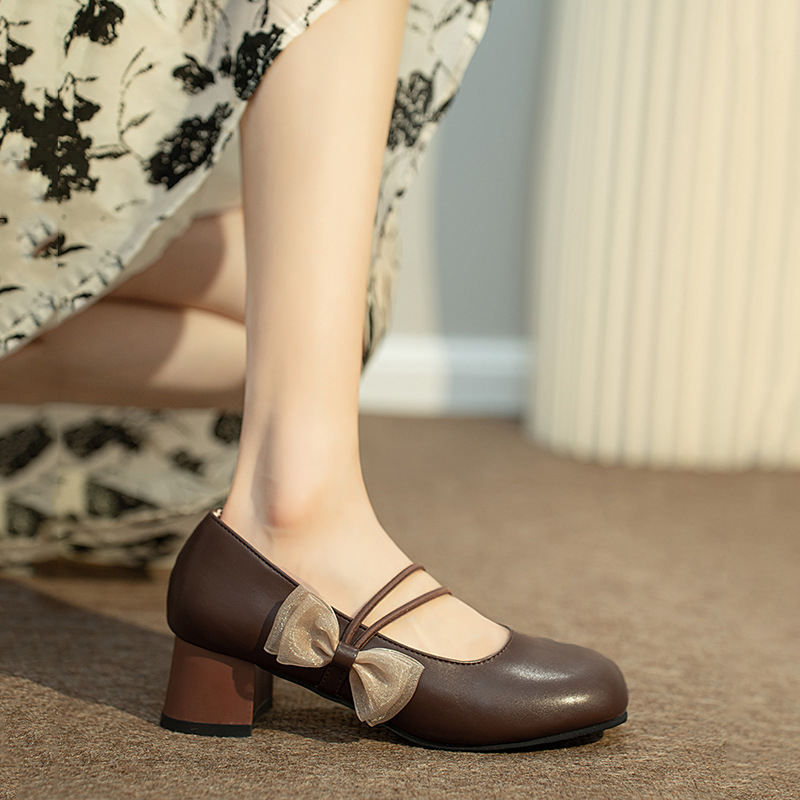 2024 tavaszi és őszi retró stílusú, masnis Mary Jane női cipők, kerek orrú, vastag sarok, elegáns, mindenhez illő, sekély szájú, egyrétegű cheongsam cipők nőknek