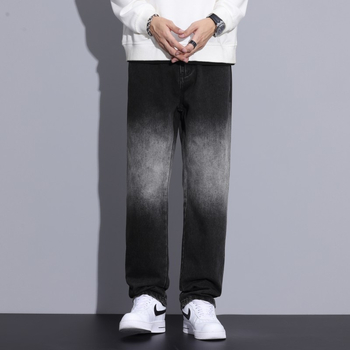 Fiú farmernadrágok, csúcskategóriás, egyenes csőből készült, színátmenetes dizájn, csúcskategóriás, egyszerű, könnyen kezelhető, személyiség, jóképű férfi hosszú nadrág