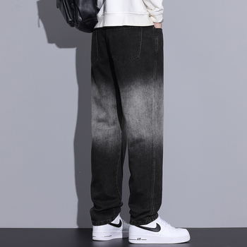 Fiú farmernadrágok, csúcskategóriás, egyenes csőből készült, színátmenetes dizájn, csúcskategóriás, egyszerű, könnyen kezelhető, személyiség, jóképű férfi hosszú nadrág