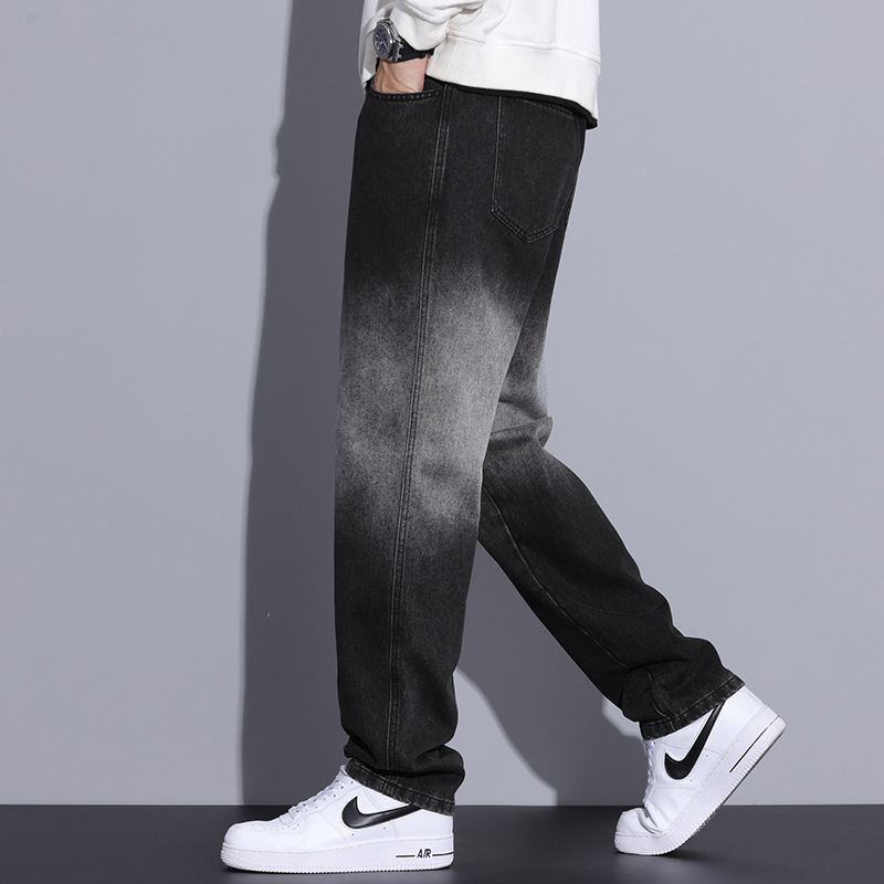 Fiú farmernadrágok, csúcskategóriás, egyenes csőből készült, színátmenetes dizájn, csúcskategóriás, egyszerű, könnyen kezelhető, személyiség, jóképű férfi hosszú nadrág