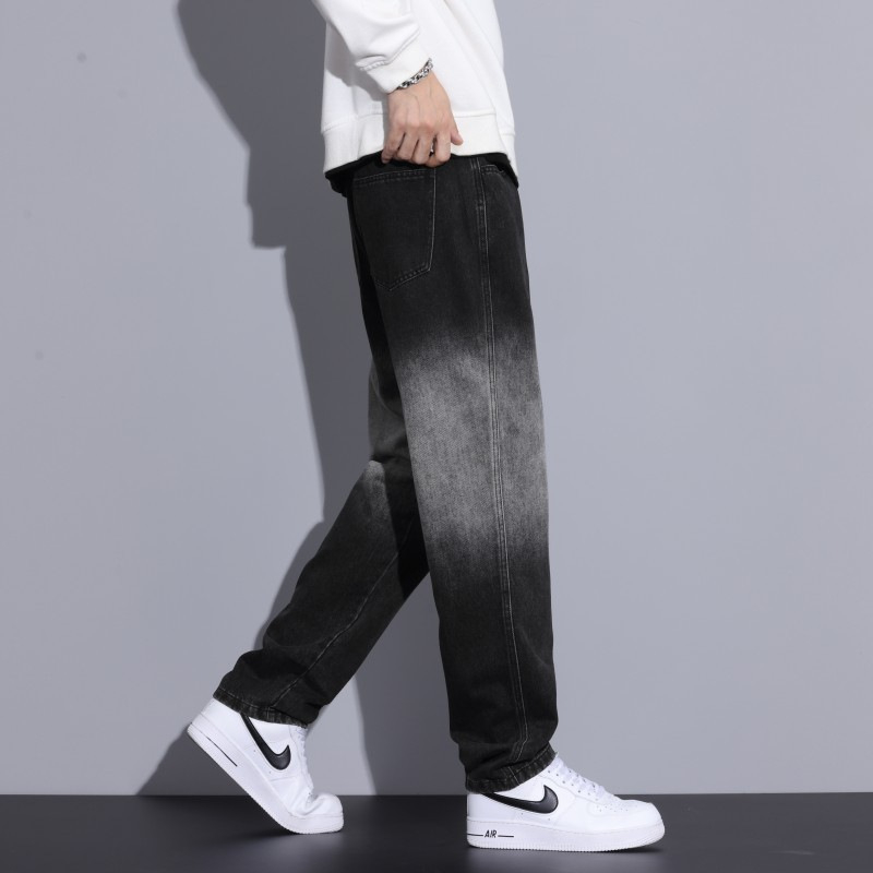 Fiú farmernadrágok, csúcskategóriás, egyenes csőből készült, színátmenetes dizájn, csúcskategóriás, egyszerű, könnyen kezelhető, személyiség, jóképű férfi hosszú nadrág