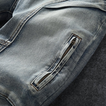 2024-es nyári vékony koreai stílusú varrásos farmernadrág, férfi divatos, főutcai, rugalmas, karcsúsított, kis szárú, hétköznapi hosszú nadrág férfiaknak