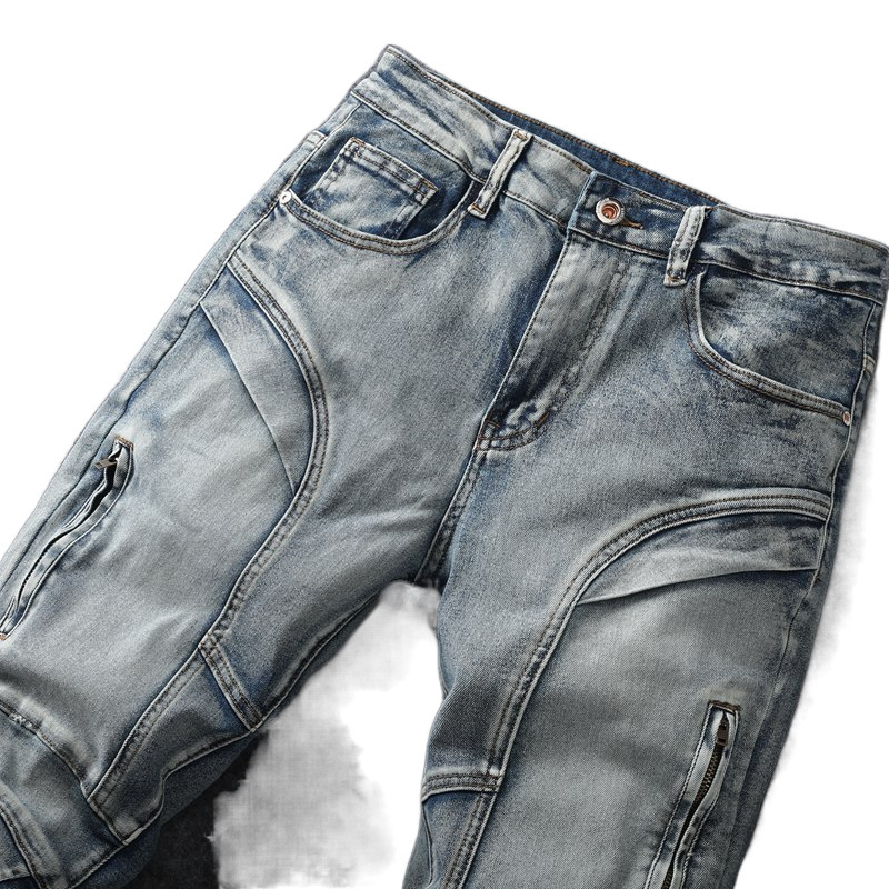 2024-es nyári vékony koreai stílusú varrásos farmernadrág, férfi divatos, főutcai, rugalmas, karcsúsított, kis szárú, hétköznapi hosszú nadrág férfiaknak