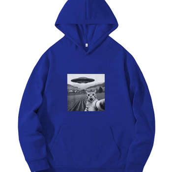 Férfi divatos, trendi Ufo macskás, laza kapucnis pulóver