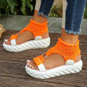 2024 Лято Нови Дамски Сандали с Дебела Подметка, Корейски Стил, Отворени Върхове, Римски Удобни Вълнени Дамски Сандали от Външна Търговия