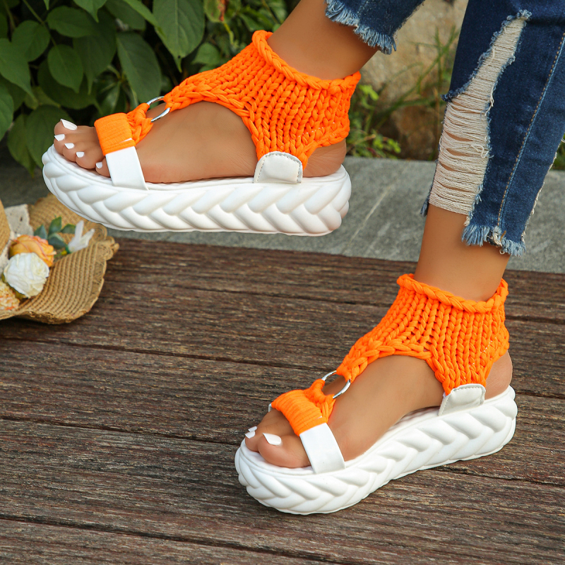 2024 Лято Нови Дамски Сандали с Дебела Подметка, Корейски Стил, Отворени Върхове, Римски Удобни Вълнени Дамски Сандали от Външна Търговия