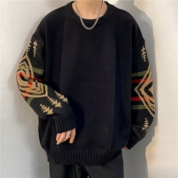 Ameerika retro geomeetrilise mustriga žakaarkampsun meeste laisa moebrändi Ruan Shuai lahtise ümara kaelusega kootud kampsun