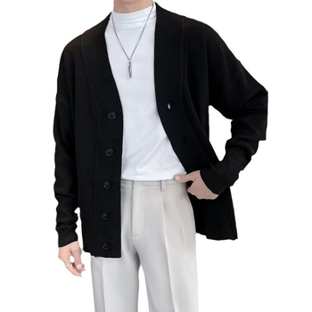 2024 új kardigán pulóver fiú őszi és téli laza lusta stílusú kötöttáru külső viselet férfi pulóver fekete kabát