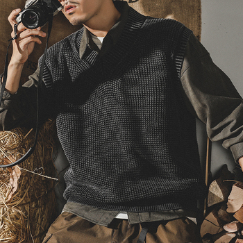 Jay Leno amerikai nehéz retró pulóver férfi őszi V-nyakú brit mellény férfi kötött pulóver dzseki férfi mellény