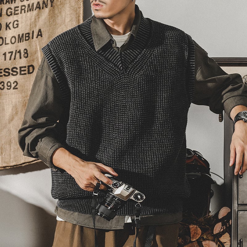 Džeja Leno amerikāņu smags retro džemperis vīriešu rudens V veida kakla britu veste vīriešu adīts džemperis jaka vīriešu veste