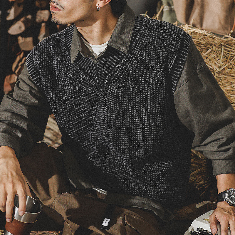 Jay Leno amerikai nehéz retró pulóver férfi őszi V-nyakú brit mellény férfi kötött pulóver dzseki férfi mellény