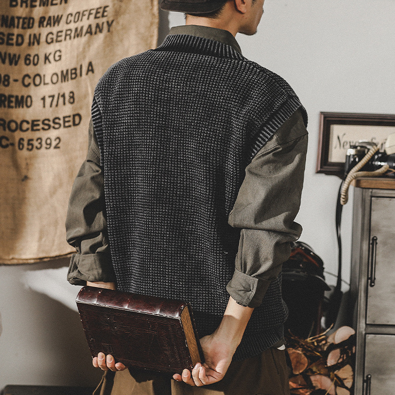 Jay Leno amerikai nehéz retró pulóver férfi őszi V-nyakú brit mellény férfi kötött pulóver dzseki férfi mellény